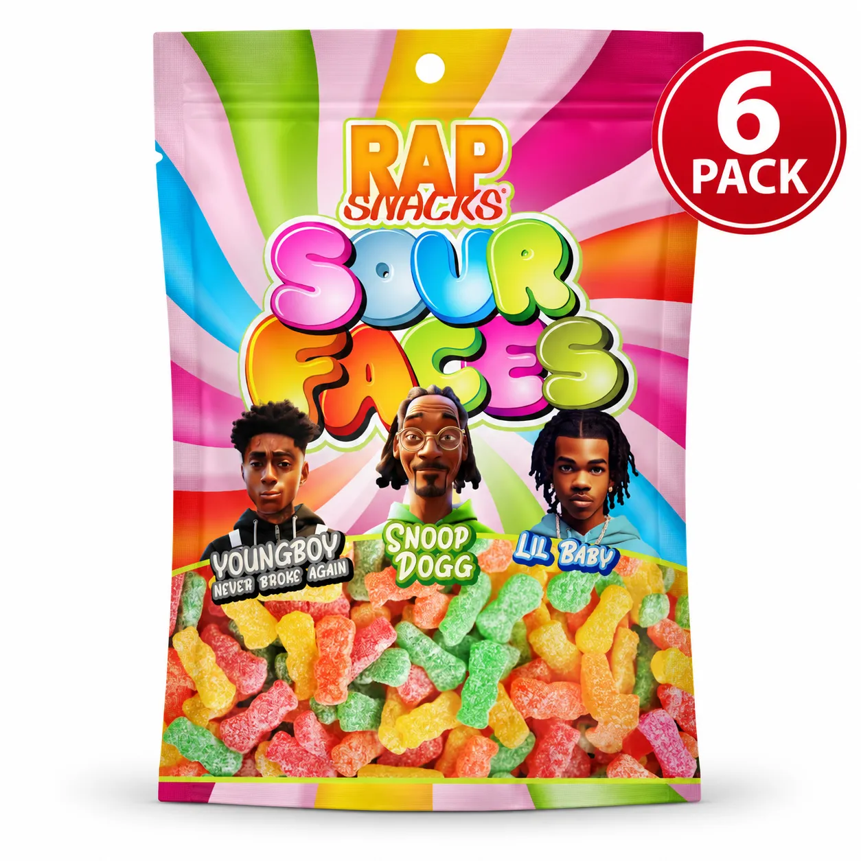 Rap Snacks Sour Gummy Candy Faces surt godis