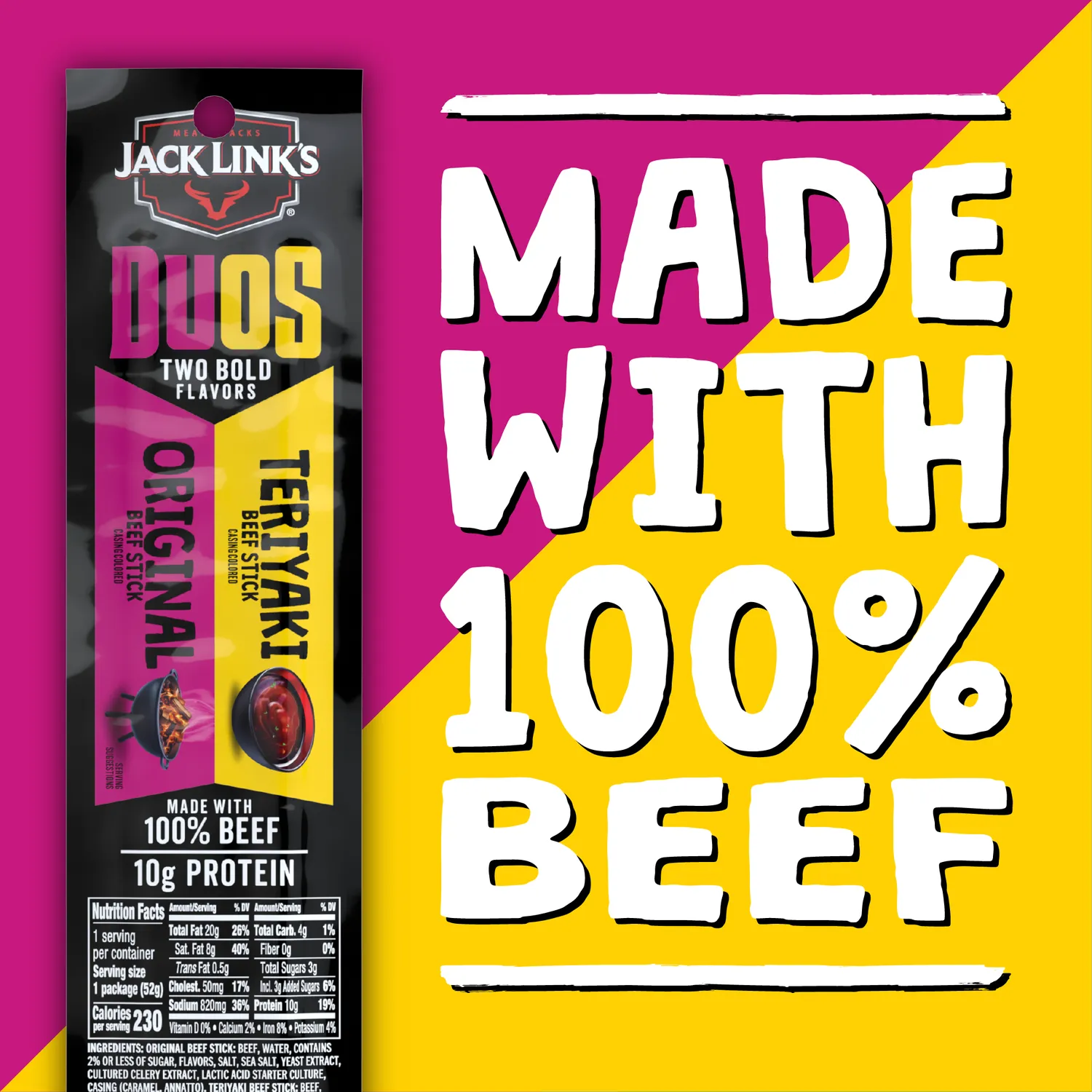 Jack Link's Duos Original Teriyaki beef sticks protein
