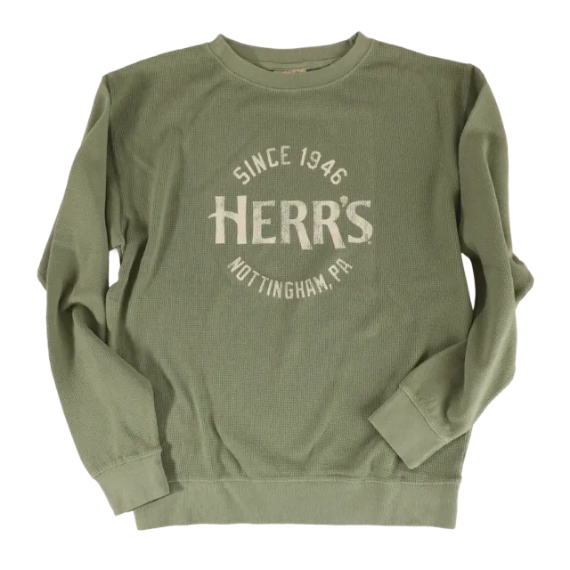 Herrs Green Waffle Knit Longsleeve Shirt långärmad tröja grön