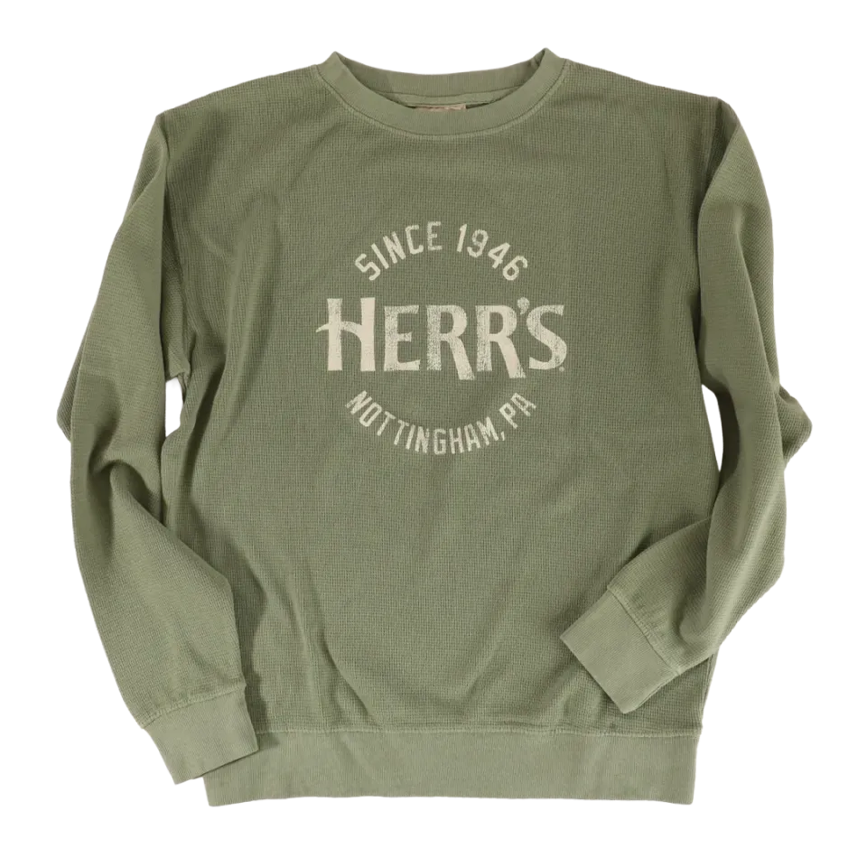 Herrs Green Waffle Knit Longsleeve Shirt långärmad tröja grön