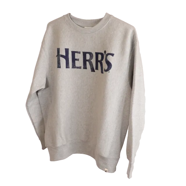 Herr's Distressed Crewneck sweatshirt ljusgrå marin logo