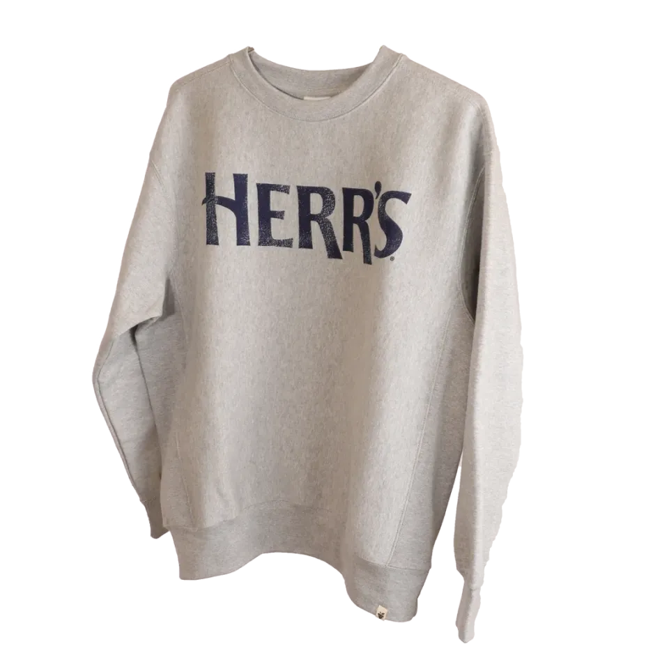 Herr's Distressed Crewneck sweatshirt ljusgrå marin logo
