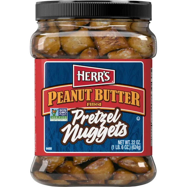 Herrs Peanut Butter Filled Pretzel Nugget Tub pretzelbitar