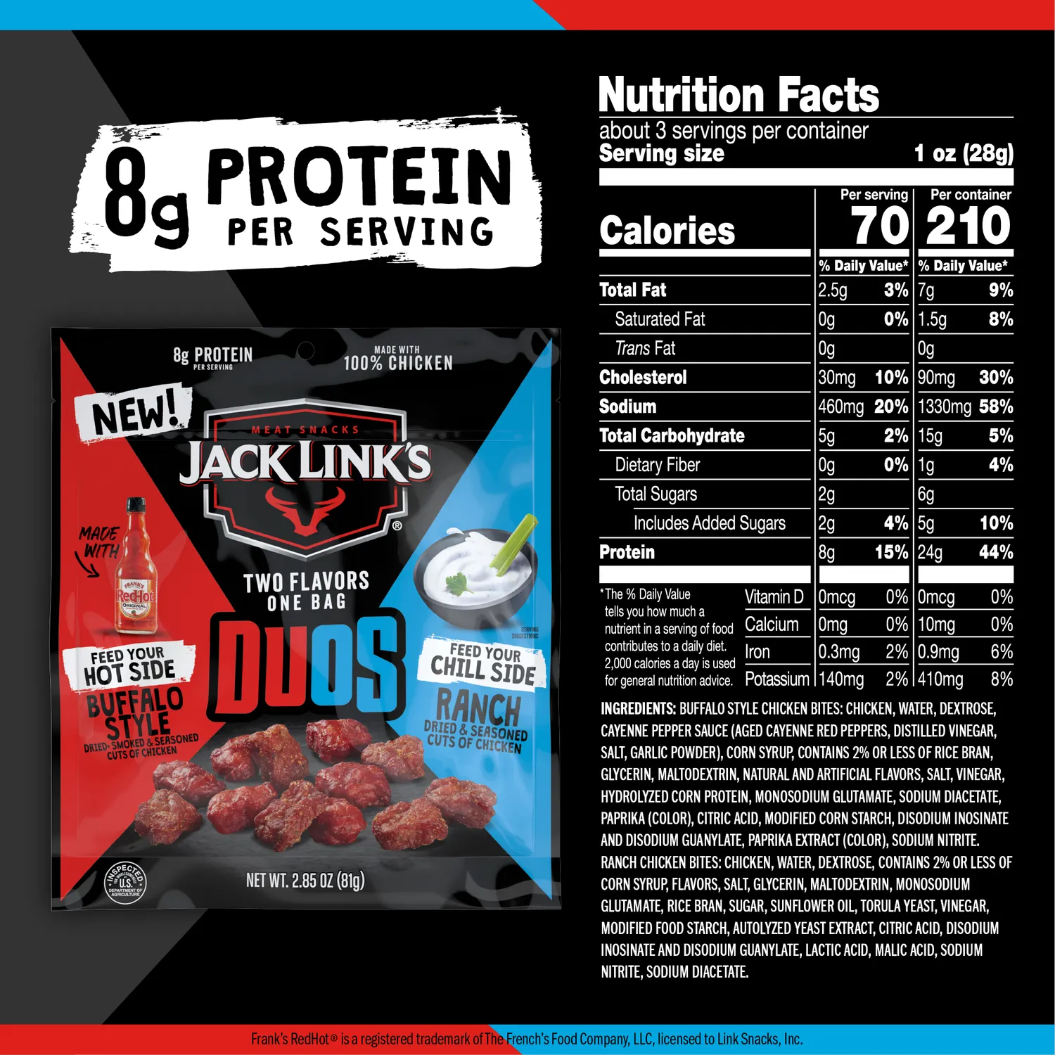 Jack Link's Duos Buffalo Ranch chicken bites protein