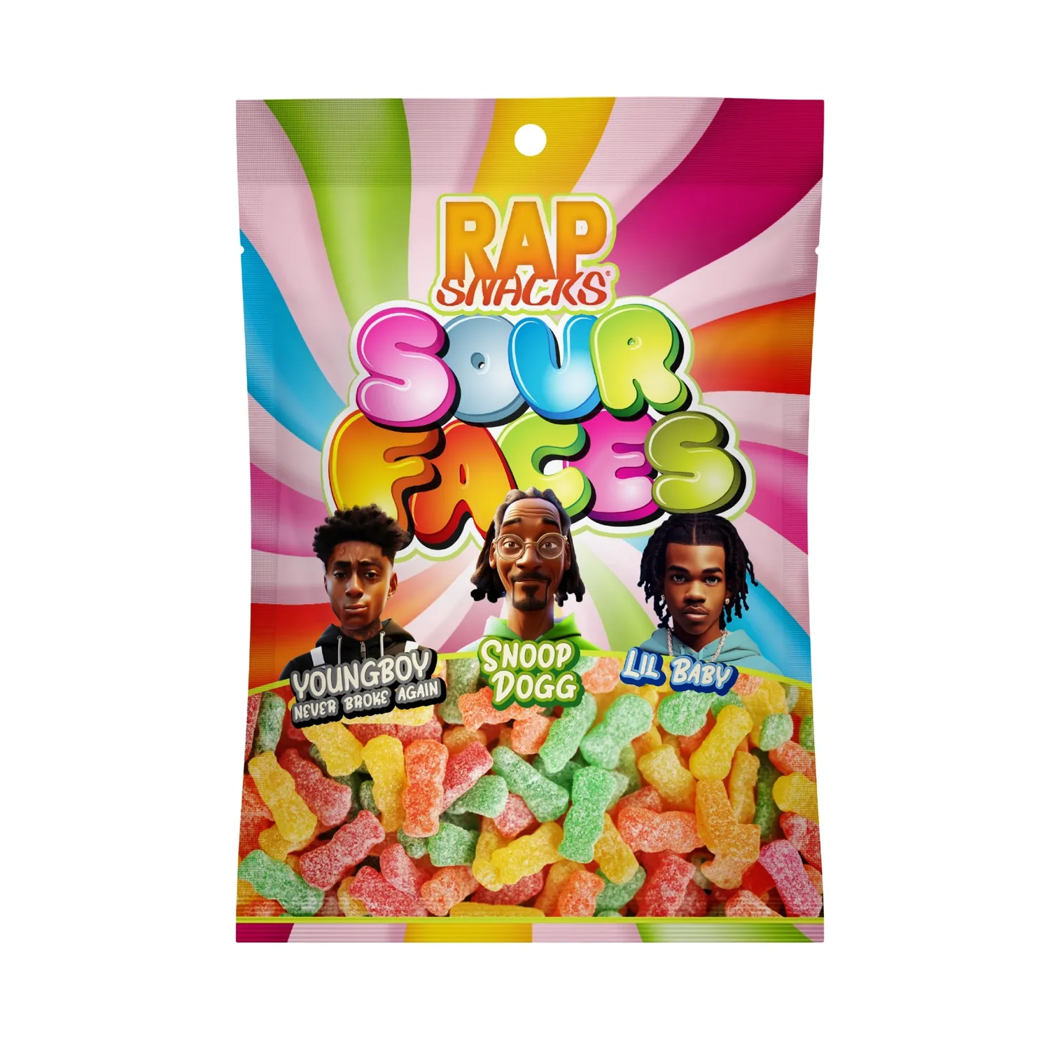 Rap Snacks Sour Gummy Candy Faces surt godis