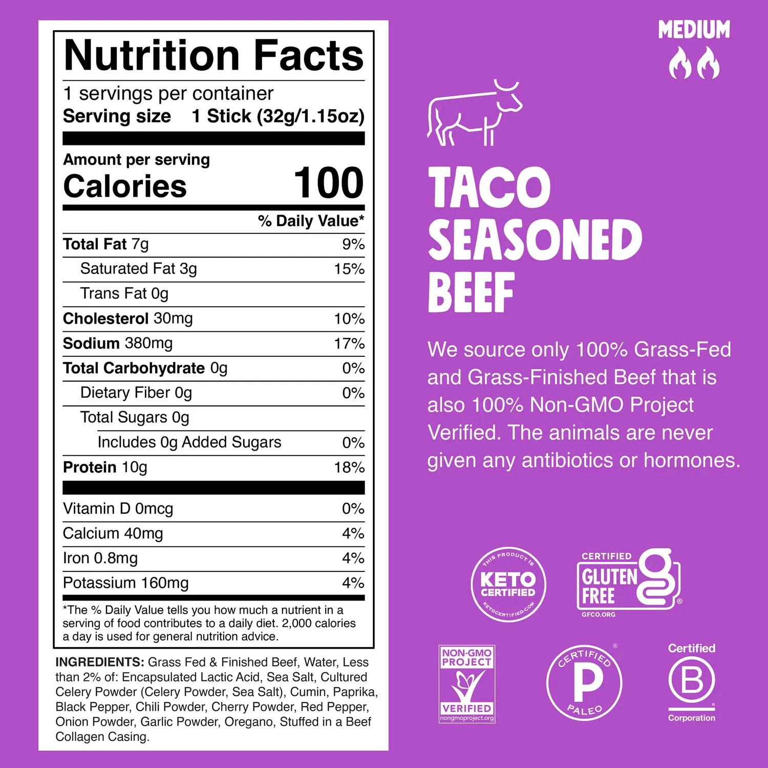 Chomps Taco Seasoned Beef Beef Jerky
