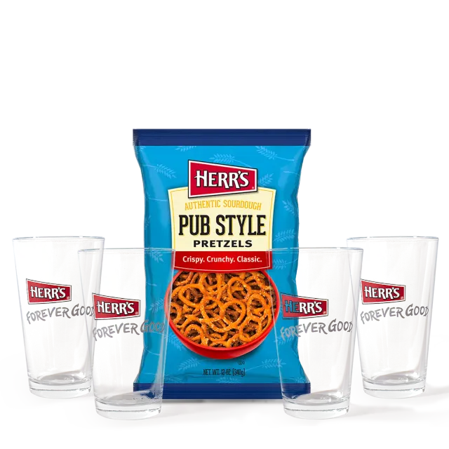 Herr's Pub Pretzel presentkit glas och pretzels salt