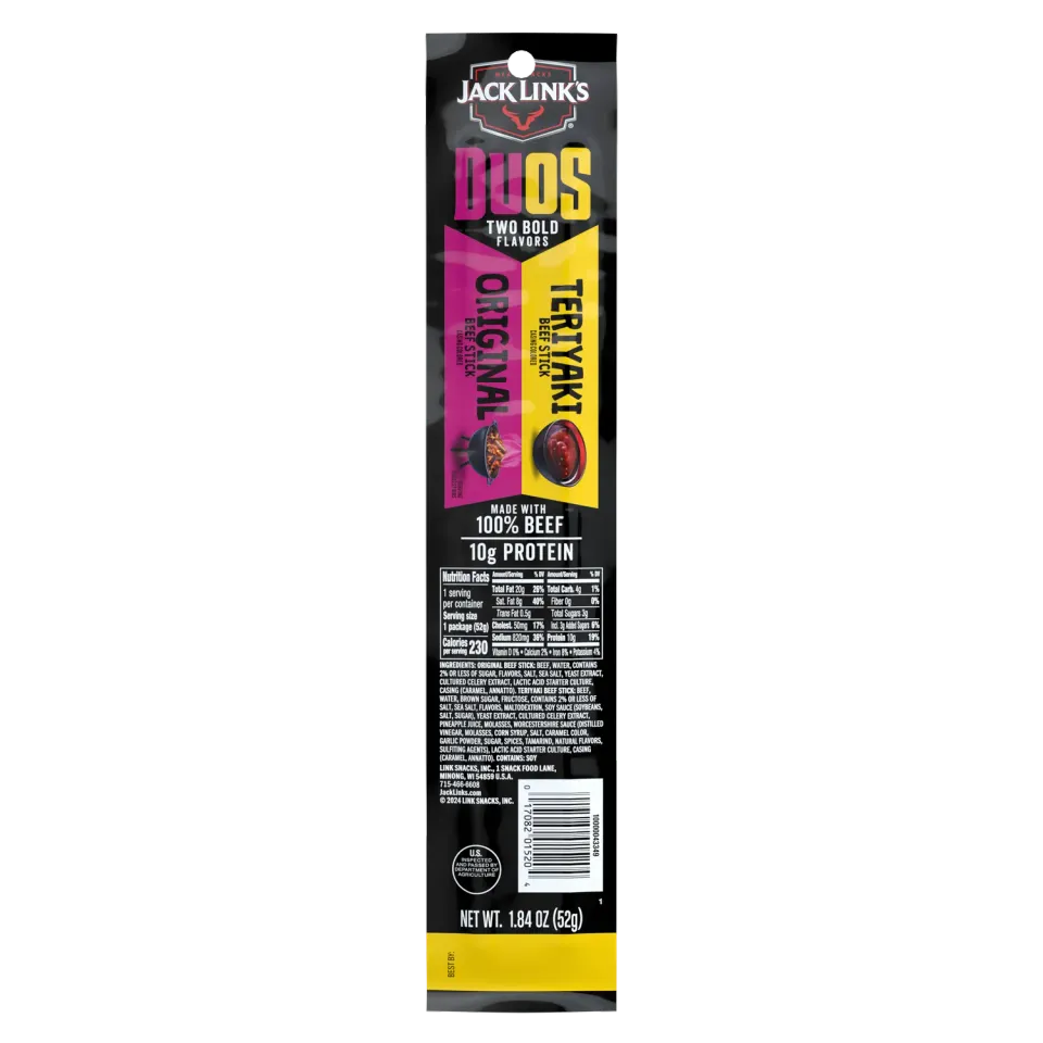 Jack Link's Duos Original Teriyaki beef sticks protein