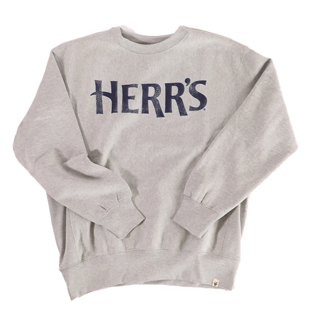 Herr's Distressed Crewneck sweatshirt ljusgrå marin logo