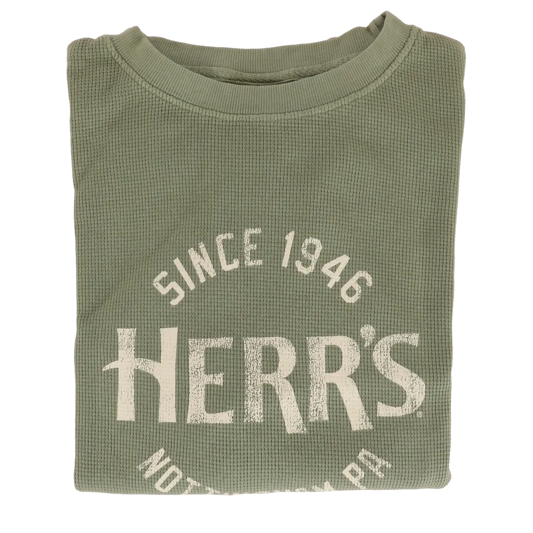 Herrs Green Waffle Knit Longsleeve Shirt långärmad tröja grön