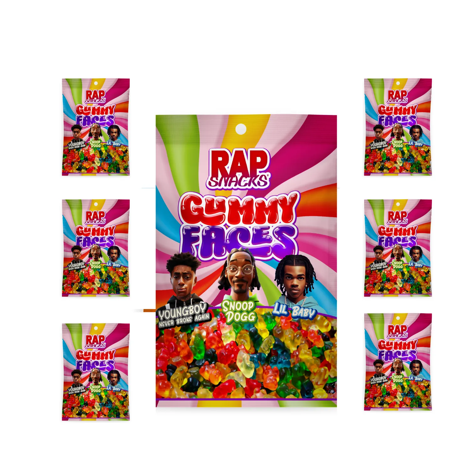 Rap Snacks Gummy Candy Faces vingummi