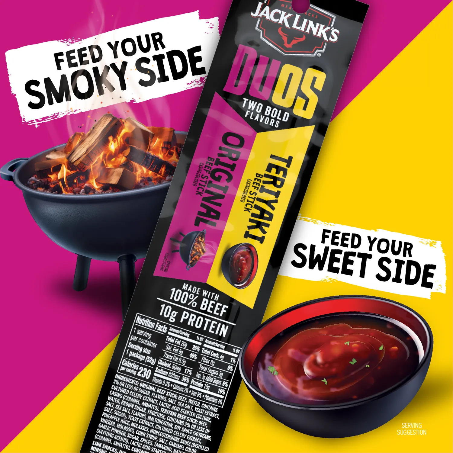 Jack Link's Duos Original Teriyaki beef sticks protein