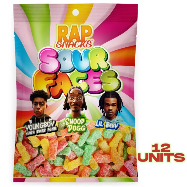 Rap Snacks Sour Gummy Candy Faces surt godis