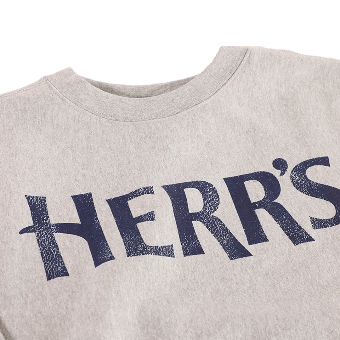 Herr's Distressed Crewneck sweatshirt ljusgrå marin logo